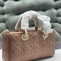 Túi Xách Nữ Dior Lady D-Joy Siêu Cấp Màu Hồng Nhạt Khóa Vàng 22cm (2)