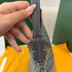 Túi Xách Nữ Goyard Boheme Hobo Like Auth Da Bê Màu Xám 27x43x14cm (2)