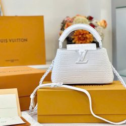 Túi Xách Nữ Louis Vuitton LV Capucines Like Auth Màu Trắng Vân Cá Sấu 22x12x8cm (2)