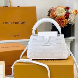 Túi Xách Nữ Louis Vuitton LV Capucines Like Auth Màu Trắng Vân Cá Sấu 22x12x8cm (2)