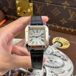 Đồng Hồ Cartier Santos Dumont Extra-Large Model Replica 11 Demi Vàng Hồng Dây Da Xưởng F1 46,6x33,9mm (2)