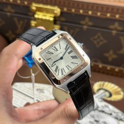 Đồng Hồ Cartier Santos Dumont Extra-Large Model Replica 11 Demi Vàng Hồng Dây Da Xưởng F1 46,6x33,9mm (2)