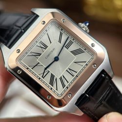 Đồng Hồ Cartier Santos Dumont Extra-Large Model Replica 11 Demi Vàng Hồng Dây Da Xưởng F1 46,6x33,9mm (2)