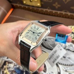 Đồng Hồ Cartier Santos Dumont Extra-Large Model Replica 11 Demi Vàng Hồng Dây Da Xưởng F1 46,6x33,9mm (2)