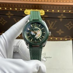Đồng Hồ Omega Aqua Terra Worldtimer Replica 11 Màu Xanh Lá Cây Dây Cao Su Xưởng VS 43mm (2)