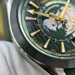 Đồng Hồ Omega Aqua Terra Worldtimer Replica 11 Màu Xanh Lá Cây Dây Cao Su Xưởng VS 43mm (2)