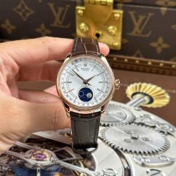 Đồng Hồ Rolex Cellini Moonphase 50535 Rep 11 Mạ Vàng Hồng Dây Da Nâu Xưởng KZ 39mm (2)