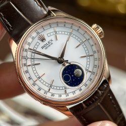 Đồng Hồ Rolex Cellini Moonphase 50535 Rep 11 Mạ Vàng Hồng Dây Da Nâu Xưởng KZ 39mm (2)