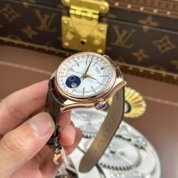 Đồng Hồ Rolex Cellini Moonphase 50535 Rep 11 Mạ Vàng Hồng Dây Da Nâu Xưởng KZ 39mm (2)