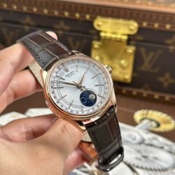 Đồng Hồ Rolex Cellini Moonphase 50535 Rep 11 Mạ Vàng Hồng Dây Da Nâu Xưởng KZ 39mm (2)