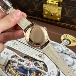 Đồng Hồ Rolex Cellini Moonphase 50535 Rep 11 Mạ Vàng Hồng Dây Da Nâu Xưởng KZ 39mm (2)