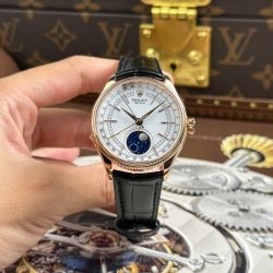 Đồng Hồ Rolex Cellini Moonphase 50535 Replica 11 Mạ Vàng Hồng Dây Da Đen Xưởng KZ 39mm (1)