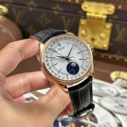 Đồng Hồ Rolex Cellini Moonphase 50535 Replica 11 Mạ Vàng Hồng Dây Da Đen Xưởng KZ 39mm (1)