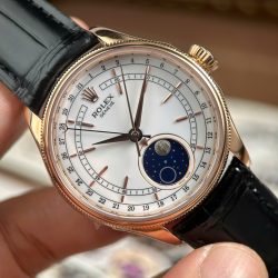 Đồng Hồ Rolex Cellini Moonphase 50535 Replica 11 Mạ Vàng Hồng Dây Da Đen Xưởng KZ 39mm (1)