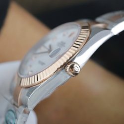 Đồng Hồ Rolex DateJust Mặt Xà Cừ Replica 11 Demi Vàng Hồng Dây Oyster Xưởng Clean 41mm (2)