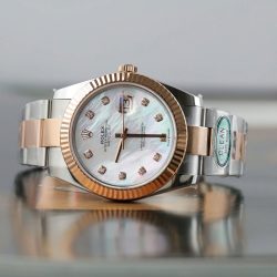 Đồng Hồ Rolex DateJust Mặt Xà Cừ Replica 11 Demi Vàng Hồng Dây Oyster Xưởng Clean 41mm (2)