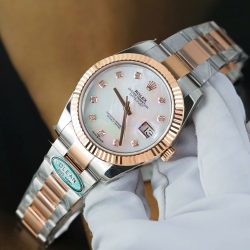 Đồng Hồ Rolex DateJust Mặt Xà Cừ Replica 11 Demi Vàng Hồng Dây Oyster Xưởng Clean 41mm (2)