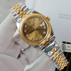 Đồng Hồ Rolex DateJust Rep 11 Mặt Vàng Cọc Số Đính Kim Cương Moissanite Xưởng Clean 41mm (2)