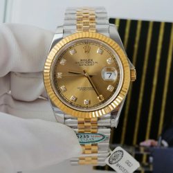 Đồng Hồ Rolex DateJust Rep 11 Mặt Vàng Cọc Số Đính Kim Cương Moissanite Xưởng Clean 41mm (2)