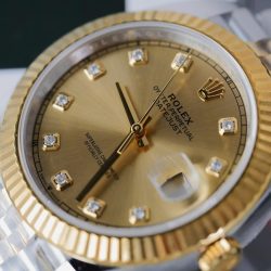 Đồng Hồ Rolex DateJust Rep 11 Mặt Vàng Cọc Số Đính Kim Cương Moissanite Xưởng Clean 41mm (2)