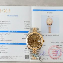 Đồng Hồ Rolex DateJust Rep 11 Mặt Vàng Cọc Số Đính Kim Cương Moissanite Xưởng Clean 41mm (2)