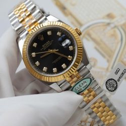 Đồng Hồ Rolex DateJust Replica 11 Mặt Đen Cọc Số Đính Kim Cương Moissanite Xưởng Clean 41mm (2)