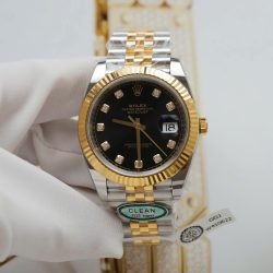 Đồng Hồ Rolex DateJust Replica 11 Mặt Đen Cọc Số Đính Kim Cương Moissanite Xưởng Clean 41mm (2)