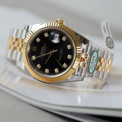 Đồng Hồ Rolex DateJust Replica 11 Mặt Đen Cọc Số Đính Kim Cương Moissanite Xưởng Clean 41mm (2)