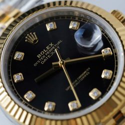 Đồng Hồ Rolex DateJust Replica 11 Mặt Đen Cọc Số Đính Kim Cương Moissanite Xưởng Clean 41mm (2)