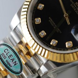 Đồng Hồ Rolex DateJust Replica 11 Mặt Đen Cọc Số Đính Kim Cương Moissanite Xưởng Clean 41mm (2)