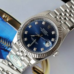 Đồng Hồ Rolex DateJust Replica 11 Mặt Xanh Blue Cọc Số Đính Moissanite Nhà Máy Clean 41mm (2)