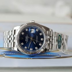 Đồng Hồ Rolex DateJust Replica 11 Mặt Xanh Blue Cọc Số Đính Moissanite Nhà Máy Clean 41mm (2)