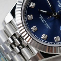 Đồng Hồ Rolex DateJust Replica 11 Mặt Xanh Blue Cọc Số Đính Moissanite Nhà Máy Clean 41mm (2)