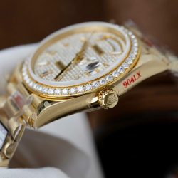 Đồng Hồ Rolex Day-Date Chế Tác Bọc Vàng 18K Đính Kim Cương Moissanite Xưởng QF 36mm (2)