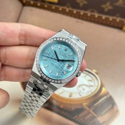 Đồng Hồ Rolex Land-Dweller 127336 Chế Tác Mặt Xanh Băng Họa Tiết Tổ Ong Đính Đá Baguette 40mm (2)