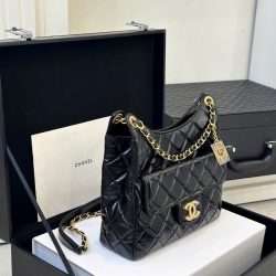 Túi Xách Chanel Hobo Siêu Cấp Nữ Màu Đen Khóa Vàng 22cm (2)