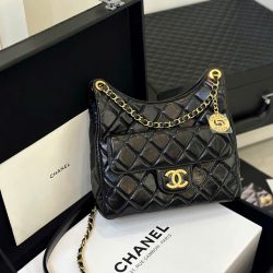 Túi Xách Chanel Hobo Siêu Cấp Nữ Màu Đen Khóa Vàng 22cm (2)