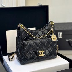 Túi Xách Chanel Hobo Siêu Cấp Nữ Màu Đen Khóa Vàng 22cm (2)