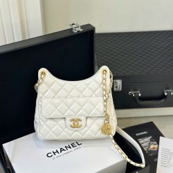 Túi Xách Chanel Hobo Siêu Cấp Nữ Màu Trắng Khóa Vàng 22cm (2)