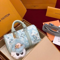 Túi Xách Louis Vuitton LV Speedy Bandoulière Siêu Cấp Màu Xanh Nhạt 25cm (2)