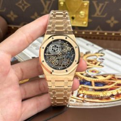 Đồng Hồ Audemars Piguet Rep Cao Cấp Royal Oak Jumbo Extra-thin Openworked 16204 Mặt Lộ Cơ Mạ Vàng Hồng Xưởng ZF 39mm (2)