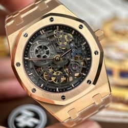 Đồng Hồ Audemars Piguet Rep Cao Cấp Royal Oak Jumbo Extra-thin Openworked 16204 Mặt Lộ Cơ Mạ Vàng Hồng Xưởng ZF 39mm (2)