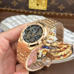 Đồng Hồ Audemars Piguet Rep Cao Cấp Royal Oak Jumbo Extra-thin Openworked 16204 Mặt Lộ Cơ Mạ Vàng Hồng Xưởng ZF 39mm (2)