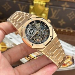 Đồng Hồ Audemars Piguet Rep Cao Cấp Royal Oak Jumbo Extra-thin Openworked 16204 Mặt Lộ Cơ Mạ Vàng Hồng Xưởng ZF 39mm (2)