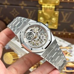 Đồng Hồ Audemars Piguet Replica 11 Royal Oak Jumbo Extra-thin Openworked 16204 Mặt Lộ Cơ Màu Trắng Nhà Máy ZF 39mm (2)