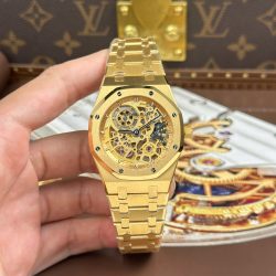 Đồng Hồ Audemars Piguet Replica Cao Cấp Royal Oak Jumbo Extra-thin Openworked 16204 Mặt Lộ Cơ Mạ Vàng Xưởng ZF 39mm (2)