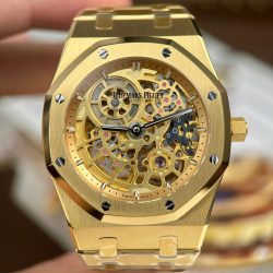 Đồng Hồ Audemars Piguet Replica Cao Cấp Royal Oak Jumbo Extra-thin Openworked 16204 Mặt Lộ Cơ Mạ Vàng Xưởng ZF 39mm (2)