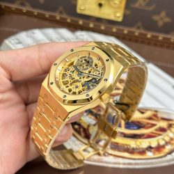 Đồng Hồ Audemars Piguet Replica Cao Cấp Royal Oak Jumbo Extra-thin Openworked 16204 Mặt Lộ Cơ Mạ Vàng Xưởng ZF 39mm (2)