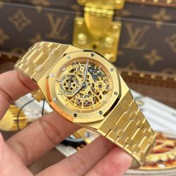Đồng Hồ Audemars Piguet Replica Cao Cấp Royal Oak Jumbo Extra-thin Openworked 16204 Mặt Lộ Cơ Mạ Vàng Xưởng ZF 39mm (2)
