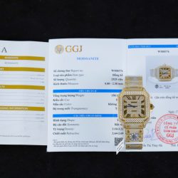Đồng Hồ Cartier Santos Màu Vàng Chế Tác Đính Full Kim Cương Moissanite 39 (2)